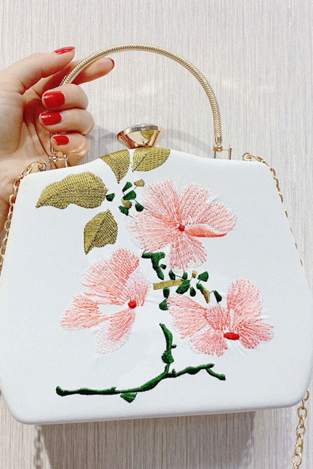 Women Flower Embroidered Hook Clouser Beautiful Clutch Bag