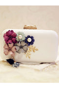 Women Pearl Flower Metal Chain Small Square Clutch Bag