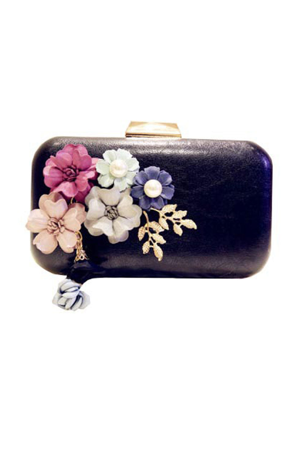 Women Pearl Flower Metal Chain Small Square Clutch Bag