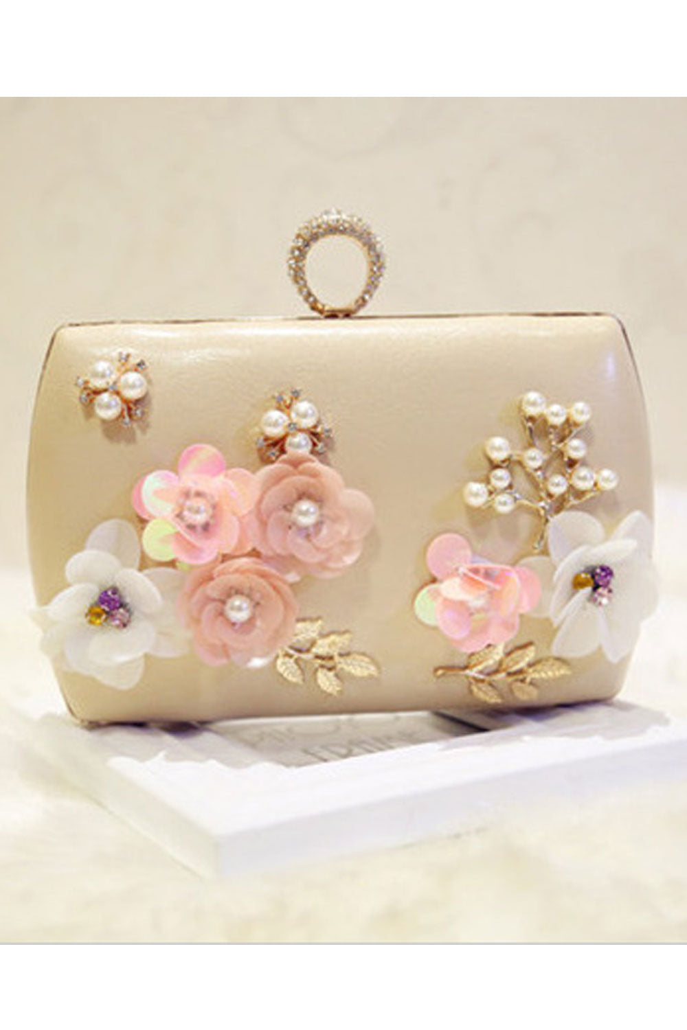 Women Stylish Pearl Flower Decorated Diagonal Bags.