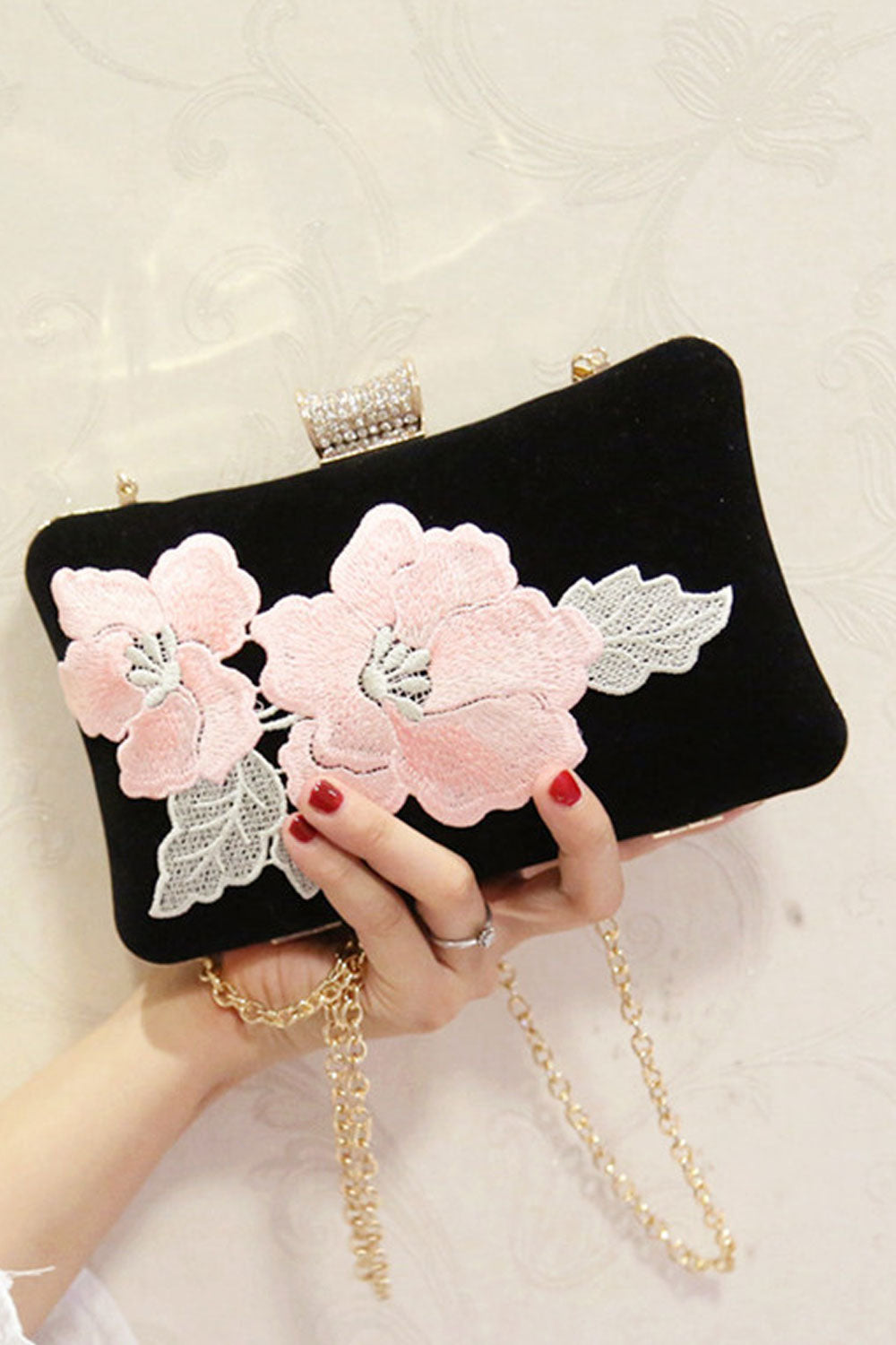 Women Solid Color Flower Embroidered Diagonal Small Handbag