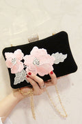 Women Solid Color Flower Embroidered Diagonal Small Handbag