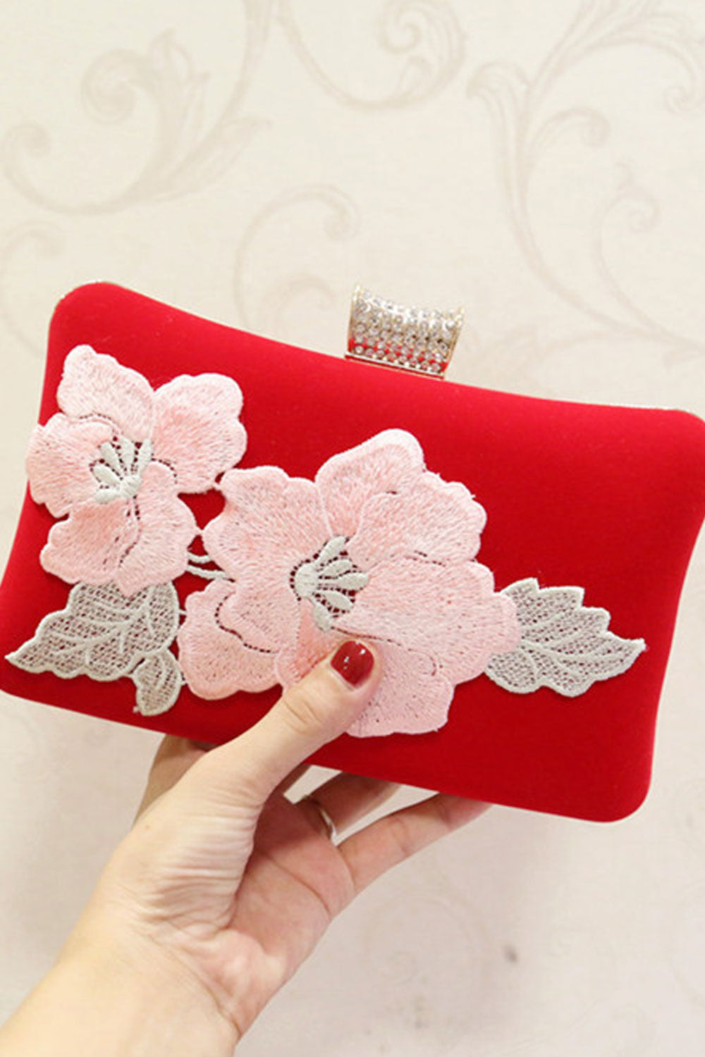 Women Solid Color Flower Embroidered Diagonal Small Handbag