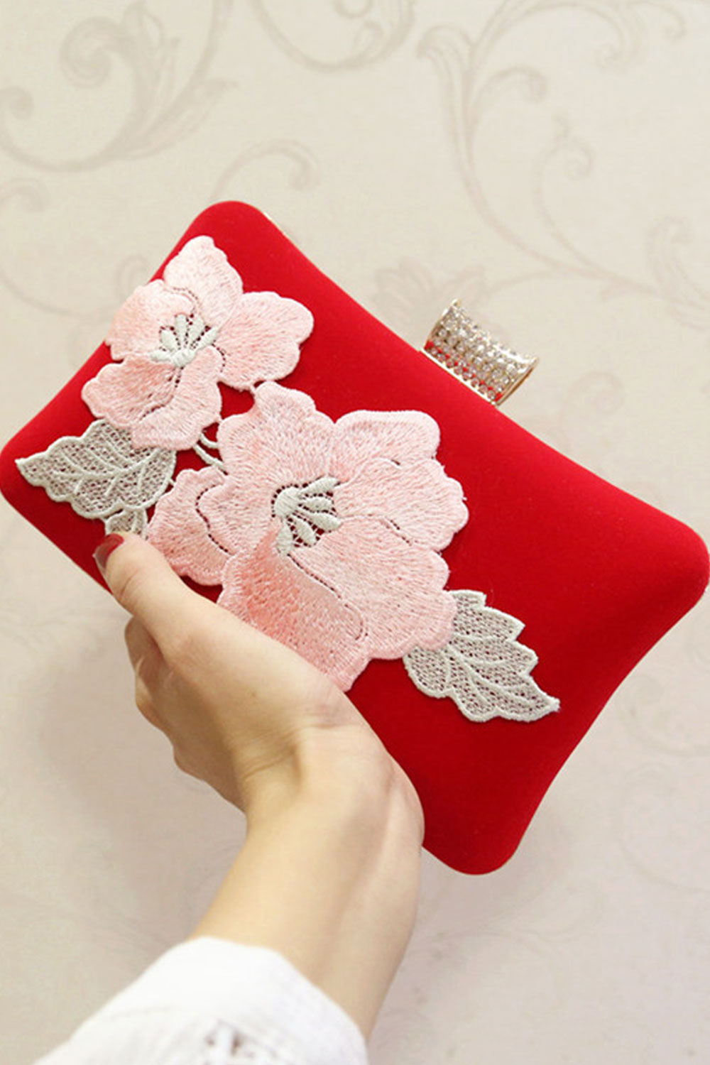 Women Solid Color Flower Embroidered Diagonal Small Handbag