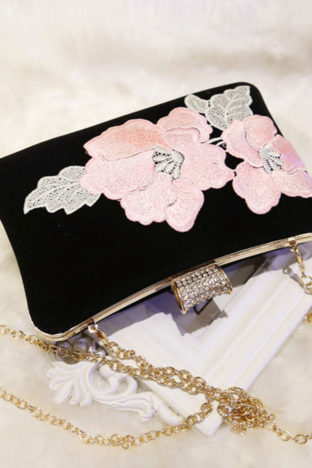 Women Solid Color Flower Embroidered Diagonal Small Handbag