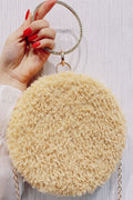Women Soft Hairy Hook Closure Shoulder Small Bag.