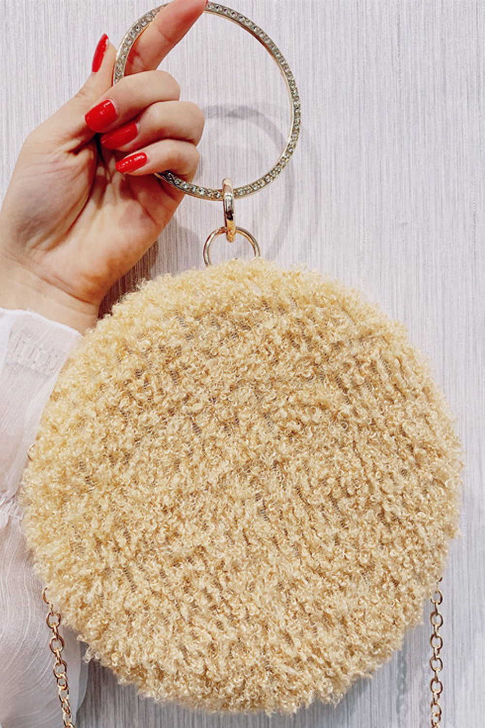 Women Soft Hairy Hook Closure Shoulder Small Bag.