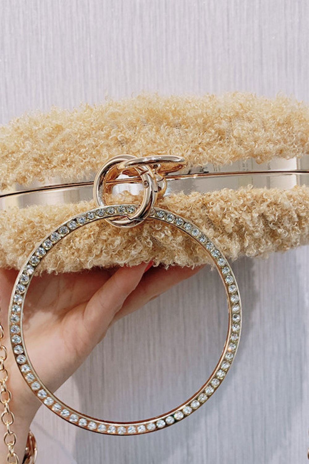 Women Soft Hairy Hook Closure Shoulder Small Bag.