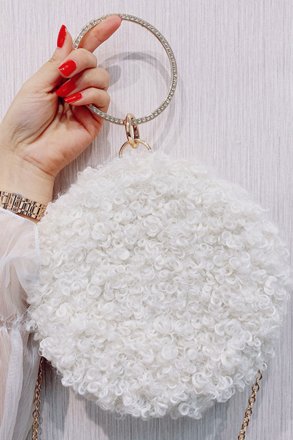 Women Soft Hairy Hook Closure Shoulder Small Bag.