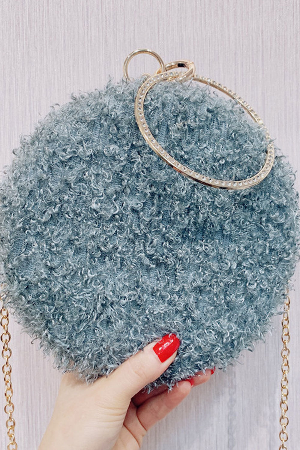 Women Soft Hairy Hook Closure Shoulder Small Bag.