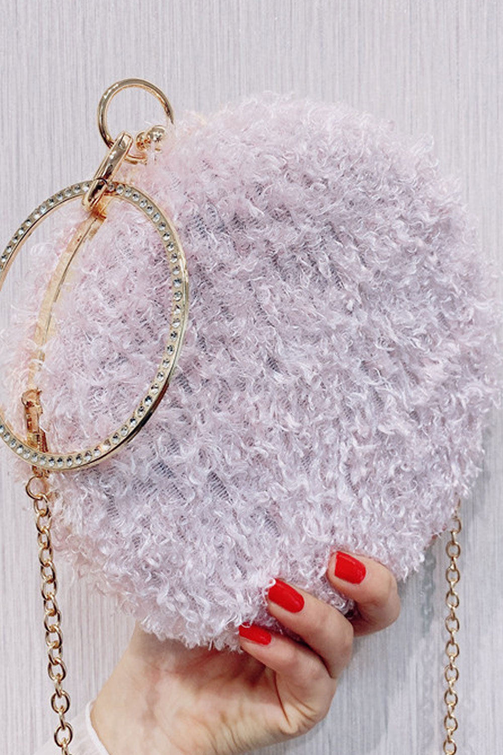 Women Soft Hairy Hook Closure Shoulder Small Bag.