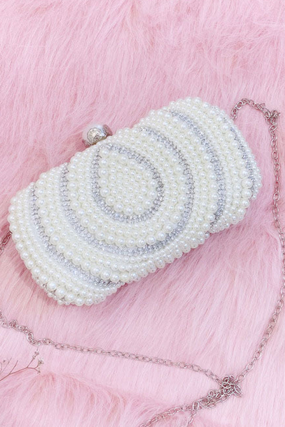 Women Fashionable Pearl Decorated Bridal Clutch Small Bag