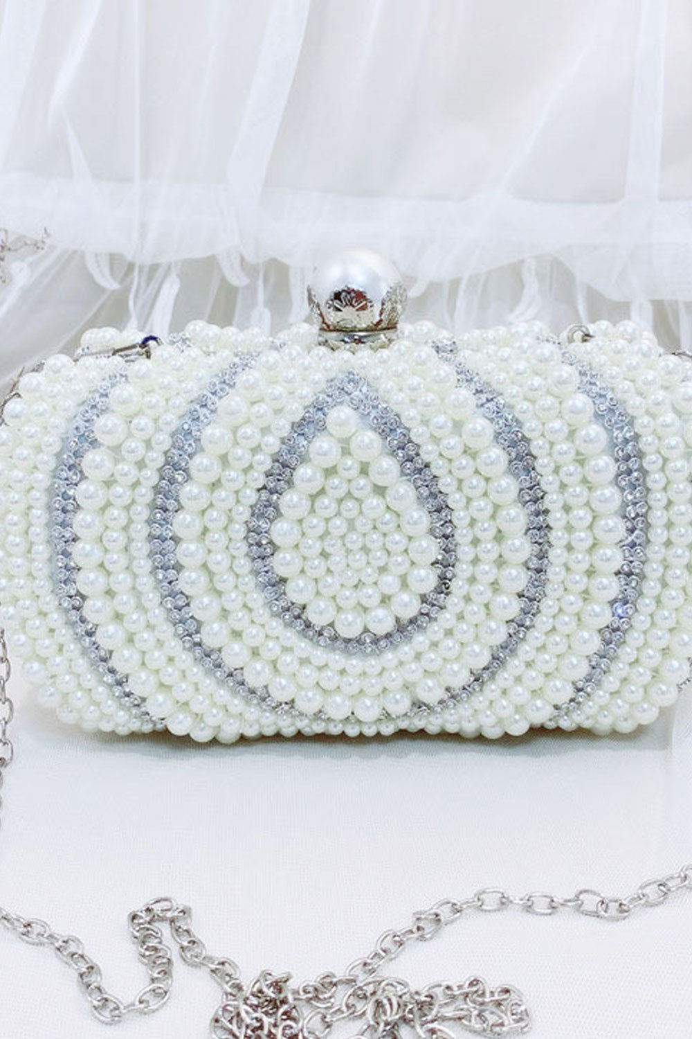 Women Fashionable Pearl Decorated Bridal Clutch Small Bag