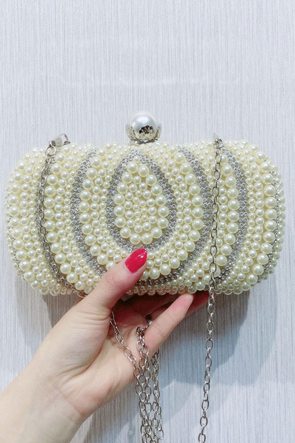 Women Fashionable Pearl Decorated Bridal Clutch Small Bag