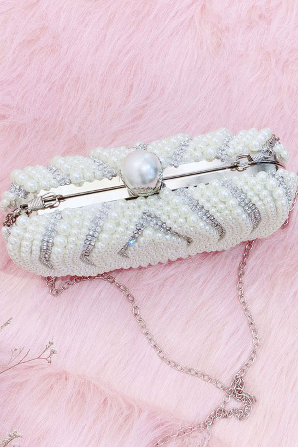 Women Fashionable Pearl Decorated Bridal Clutch Small Bag