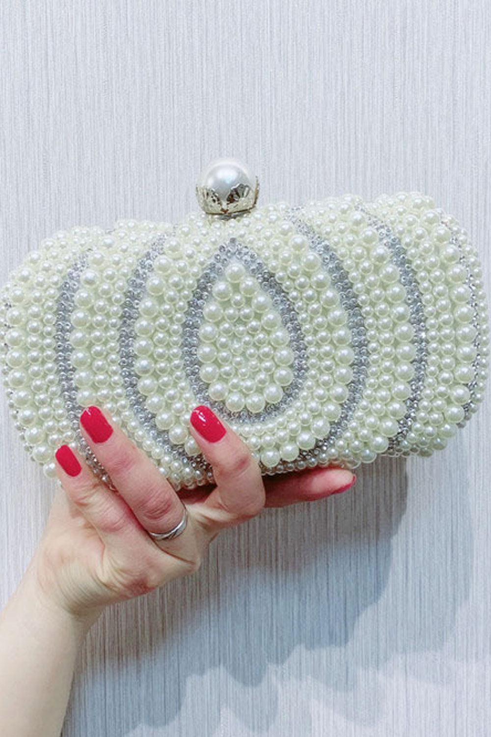 Women Fashionable Pearl Decorated Bridal Clutch Small Bag