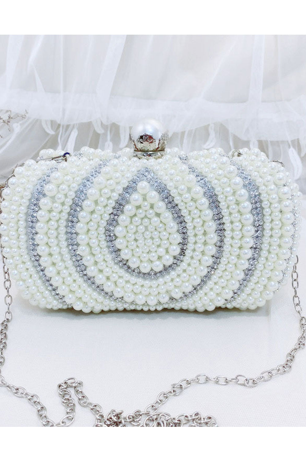 Women Fashionable Pearl Decorated Bridal Clutch Small Bag