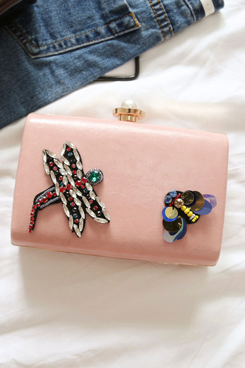 Women Stylish Solid Color Long Chain Party Clutch Bag