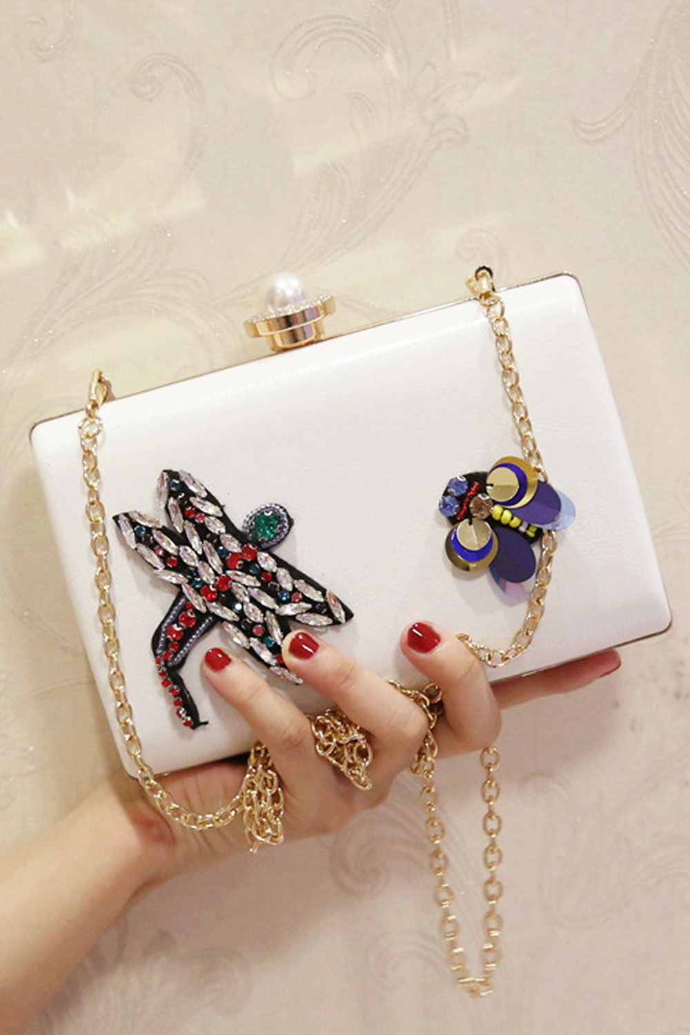 Women Stylish Solid Color Long Chain Party Clutch Bag