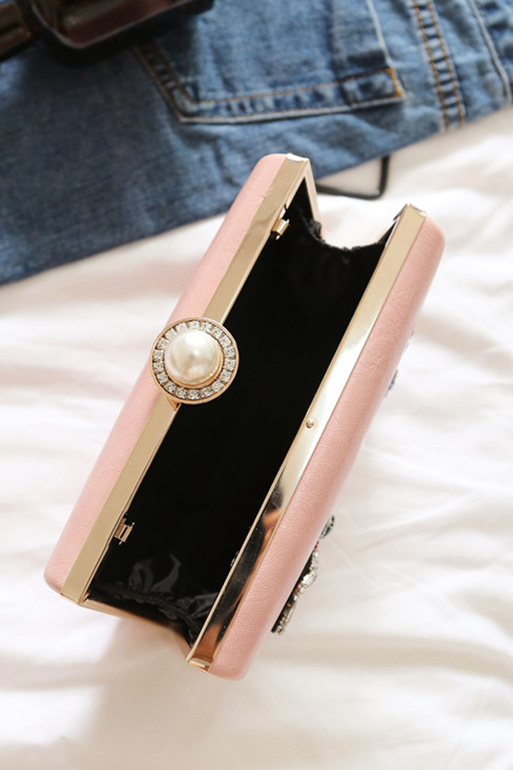 Women Stylish Solid Color Long Chain Party Clutch Bag