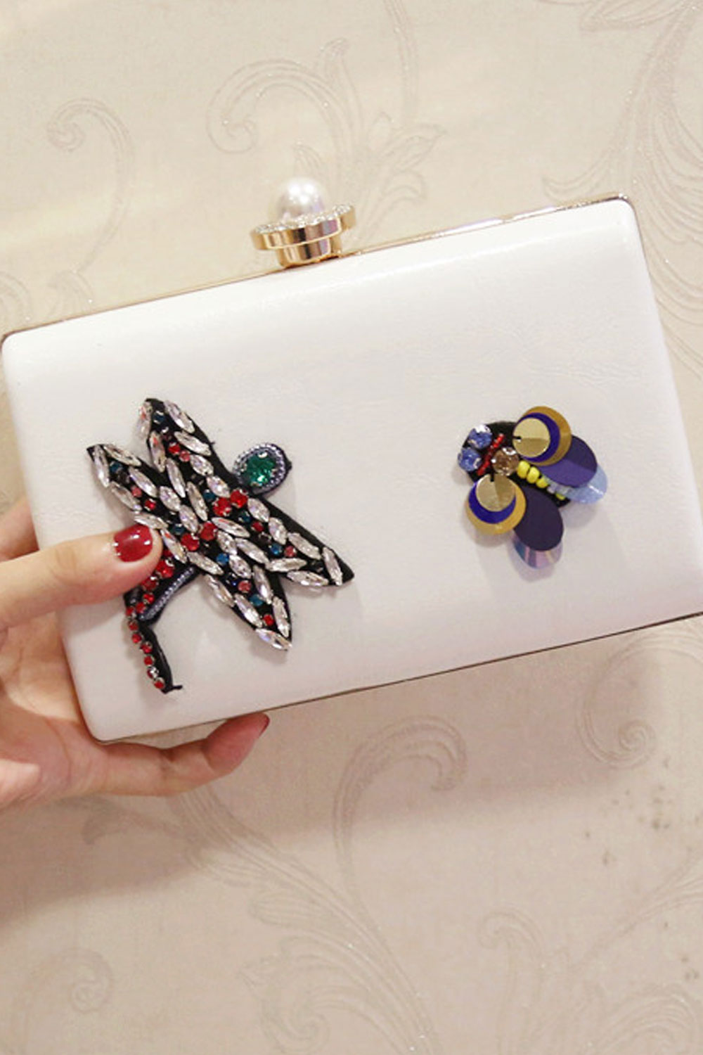 Women Stylish Solid Color Long Chain Party Clutch Bag