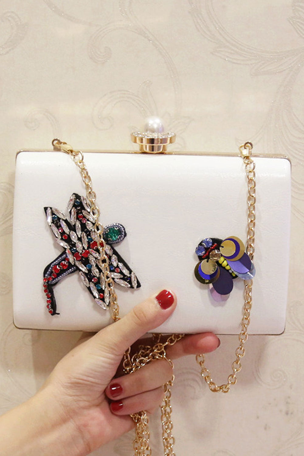 Women Stylish Solid Color Long Chain Party Clutch Bag