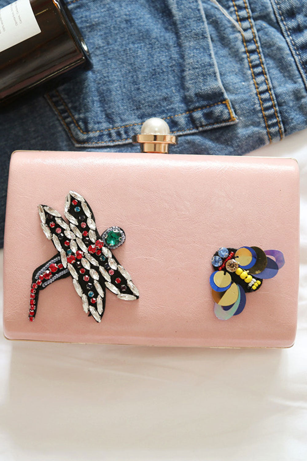 Women Stylish Solid Color Long Chain Party Clutch Bag