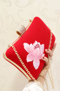 Women Solid Color Rose Embroidered Small Square Clutch Bag