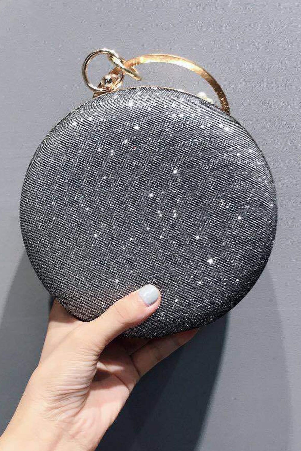 Women Embroidered Pearl Decorated Round Chain Clutch Bag