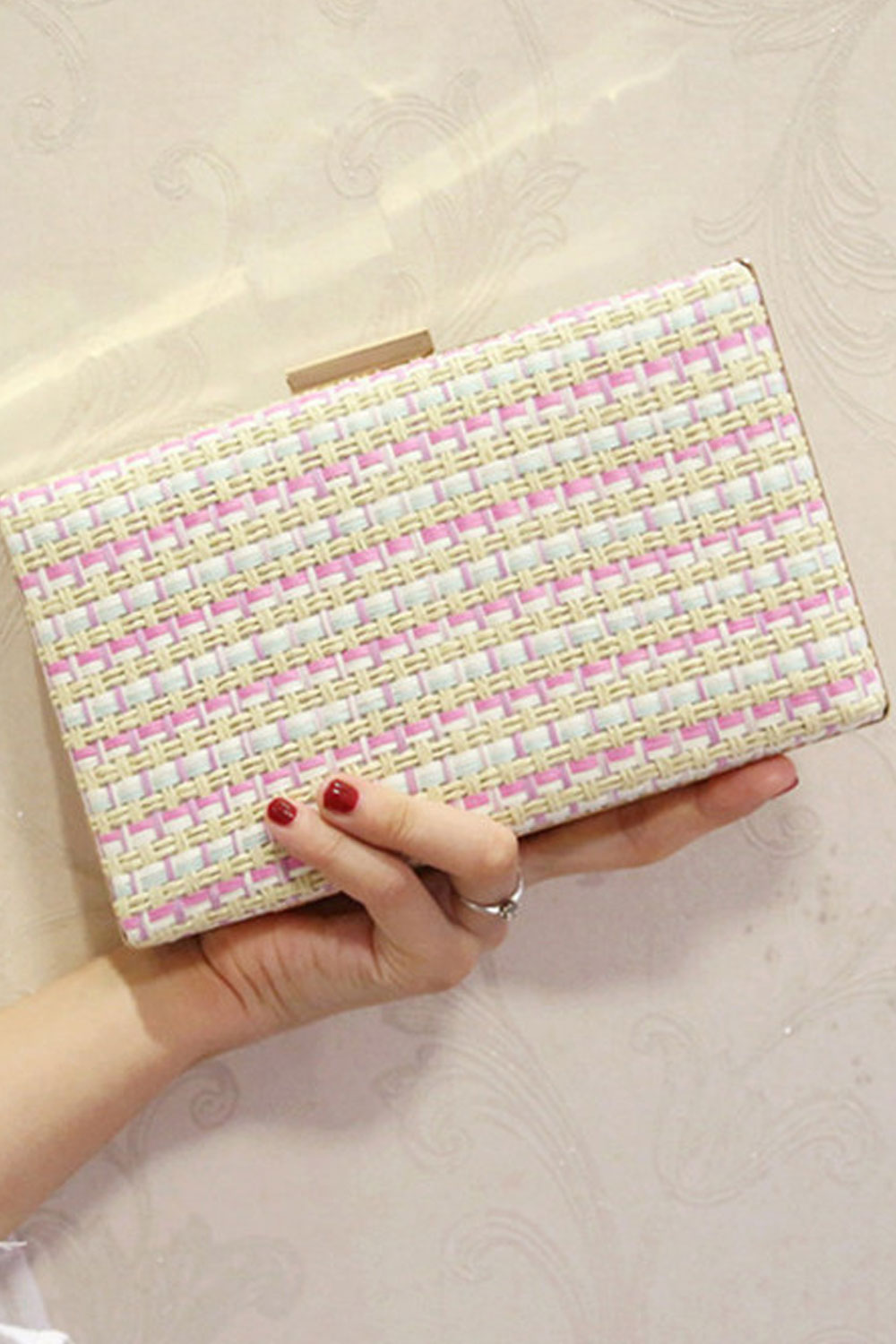 Women Fashionable Hook Closure Small Square Clutch Bag