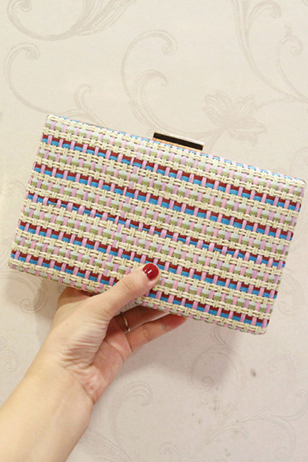 Women Fashionable Hook Closure Small Square Clutch Bag