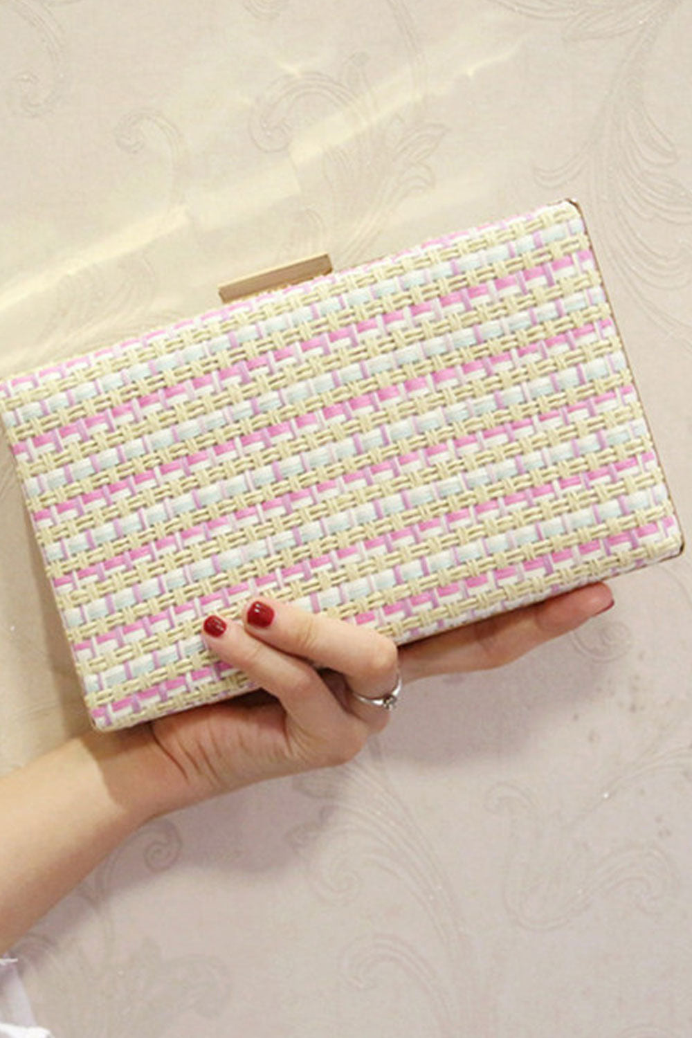 Women Fashionable Hook Closure Small Square Clutch Bag