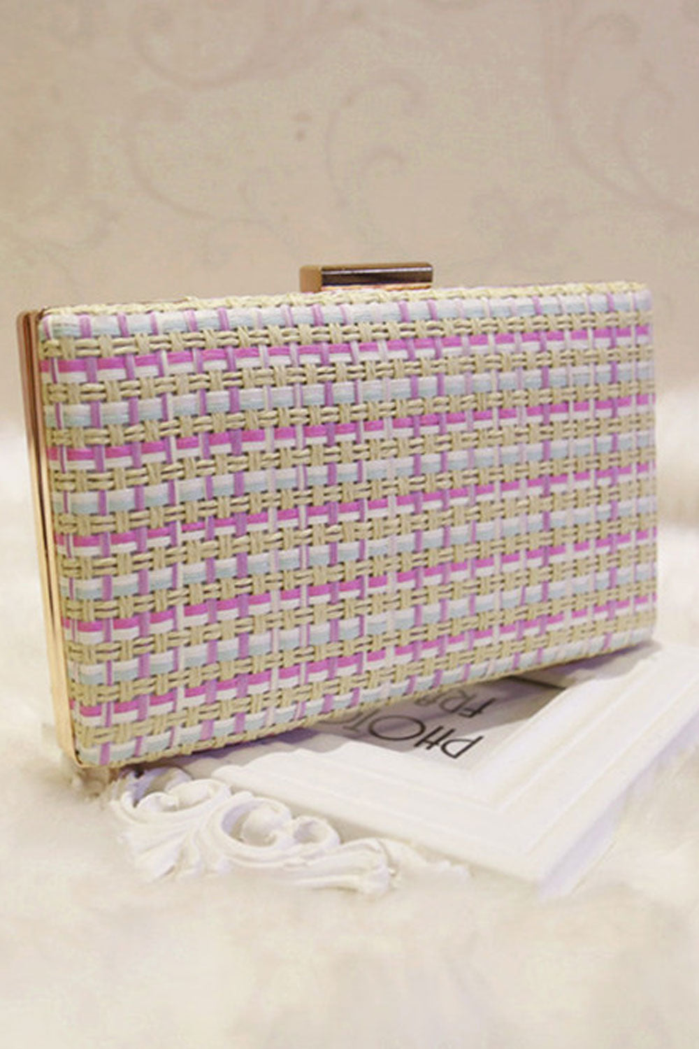 Women Fashionable Hook Closure Small Square Clutch Bag