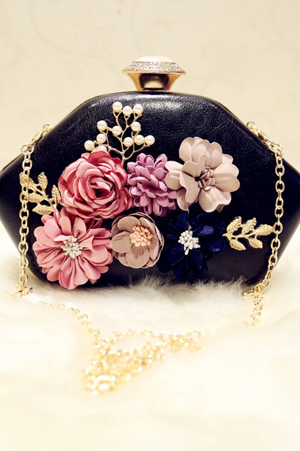 Women Flower Decorated Shoulder Mini Party daigonal Clutch Bag