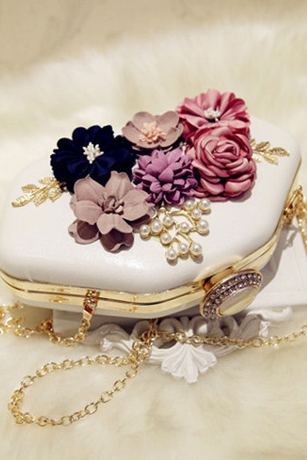 Women Flower Decorated Shoulder Mini Party daigonal Clutch Bag