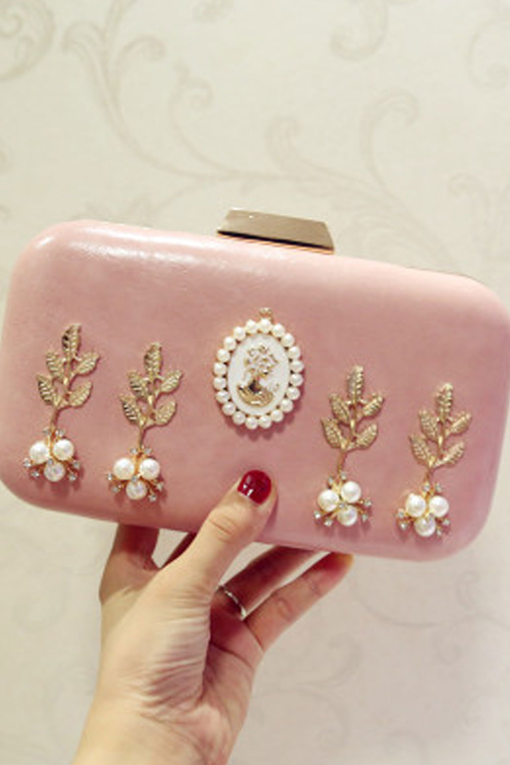 Women Solid Color Fashion Rhinestone Small Clutch Bag