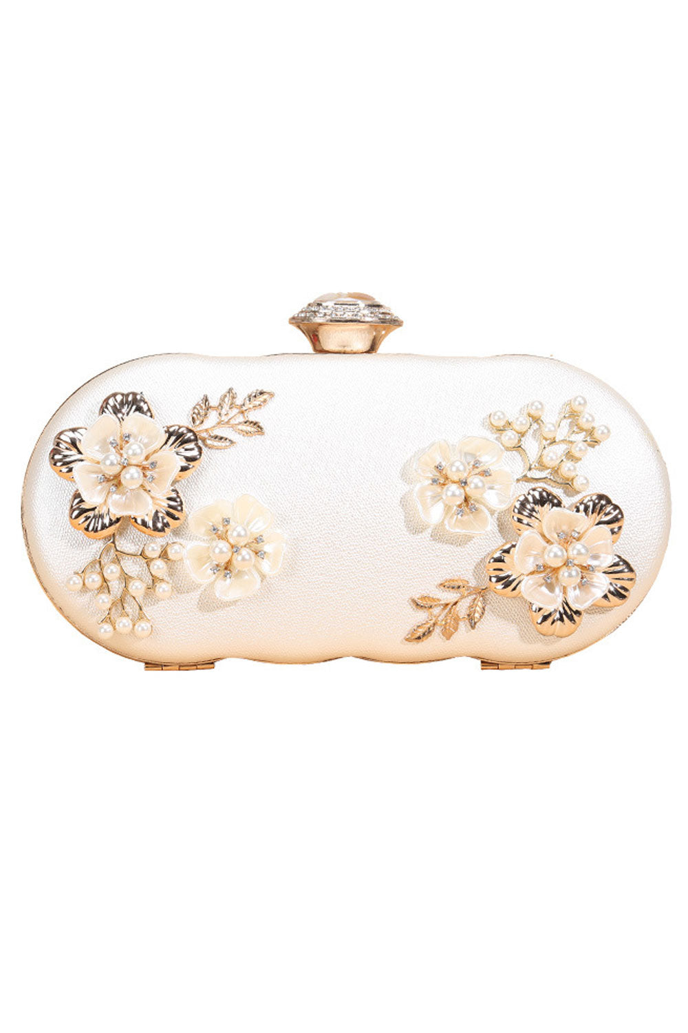 Women Fashion Pearls Flowers Decorated Daigonal Clutch Bag