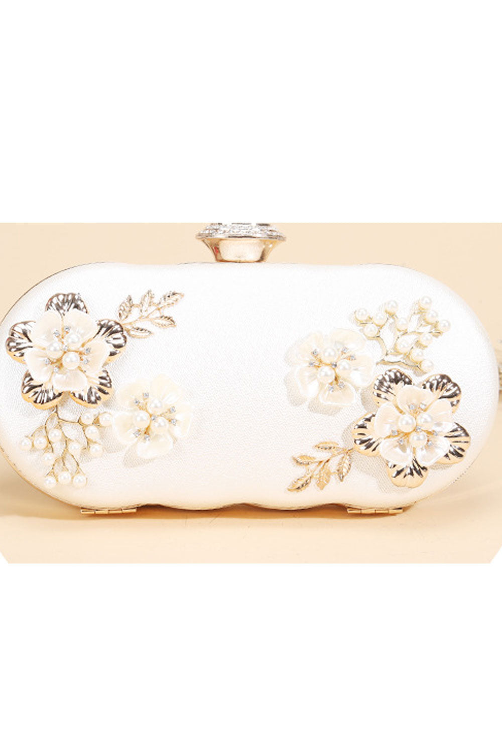 Women Fashion Pearls Flowers Decorated Daigonal Clutch Bag