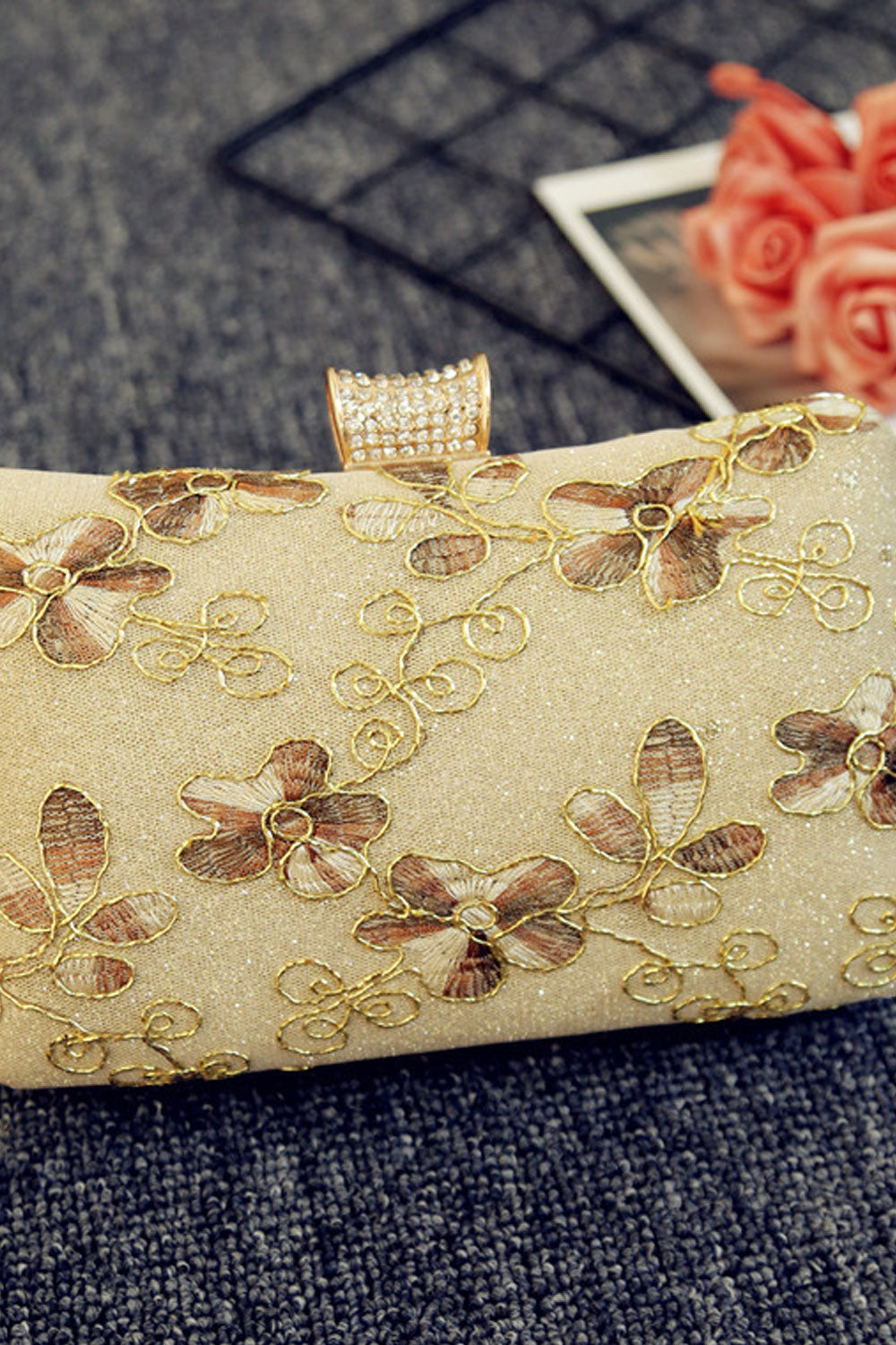 Women Embroidered Flower Shoulder Evening Clutch Bag