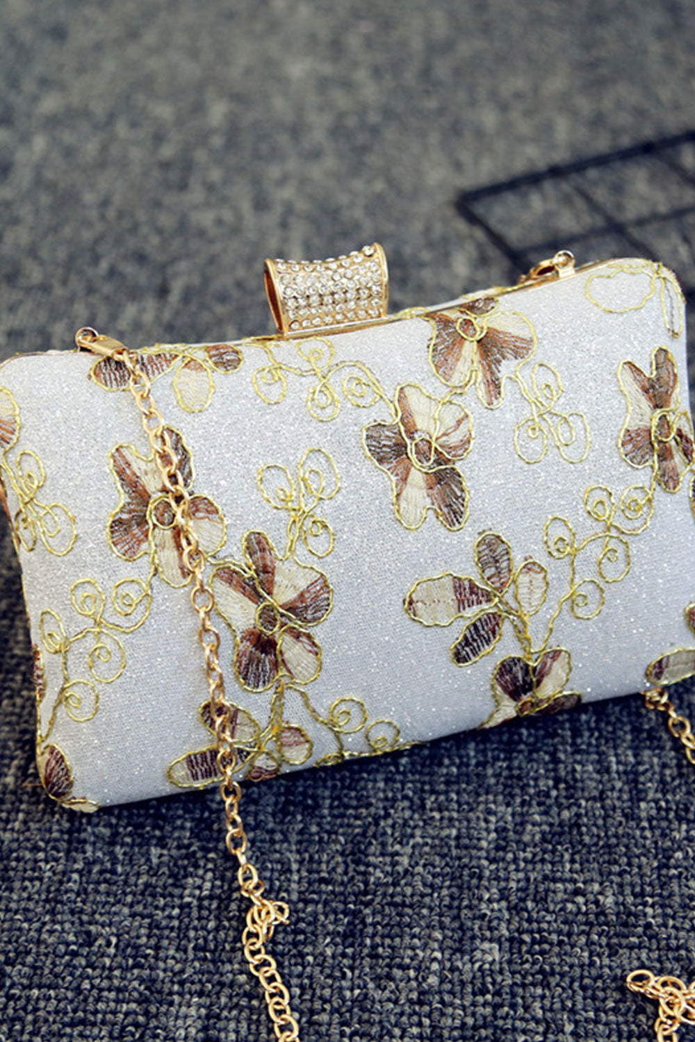 Women Embroidered Flower Shoulder Evening Clutch Bag