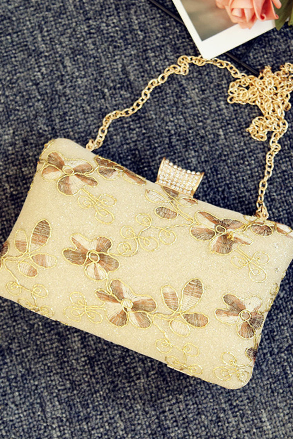 Women Embroidered Flower Shoulder Evening Clutch Bag