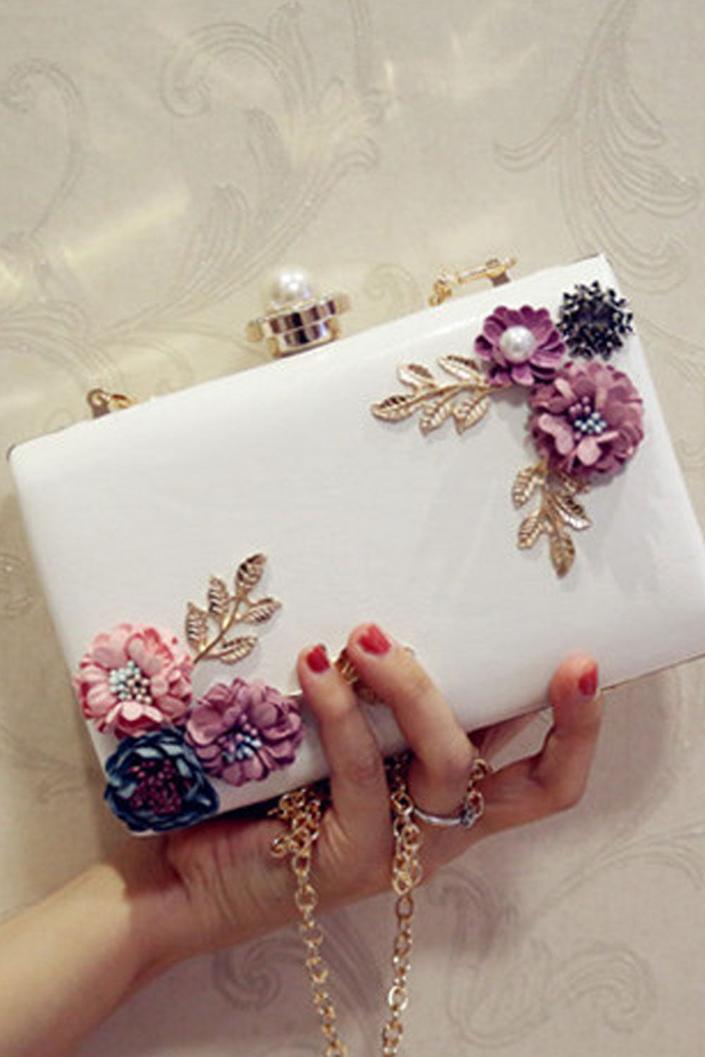 Women Pearl Flower Fashionable Shoulder Clutch Bag