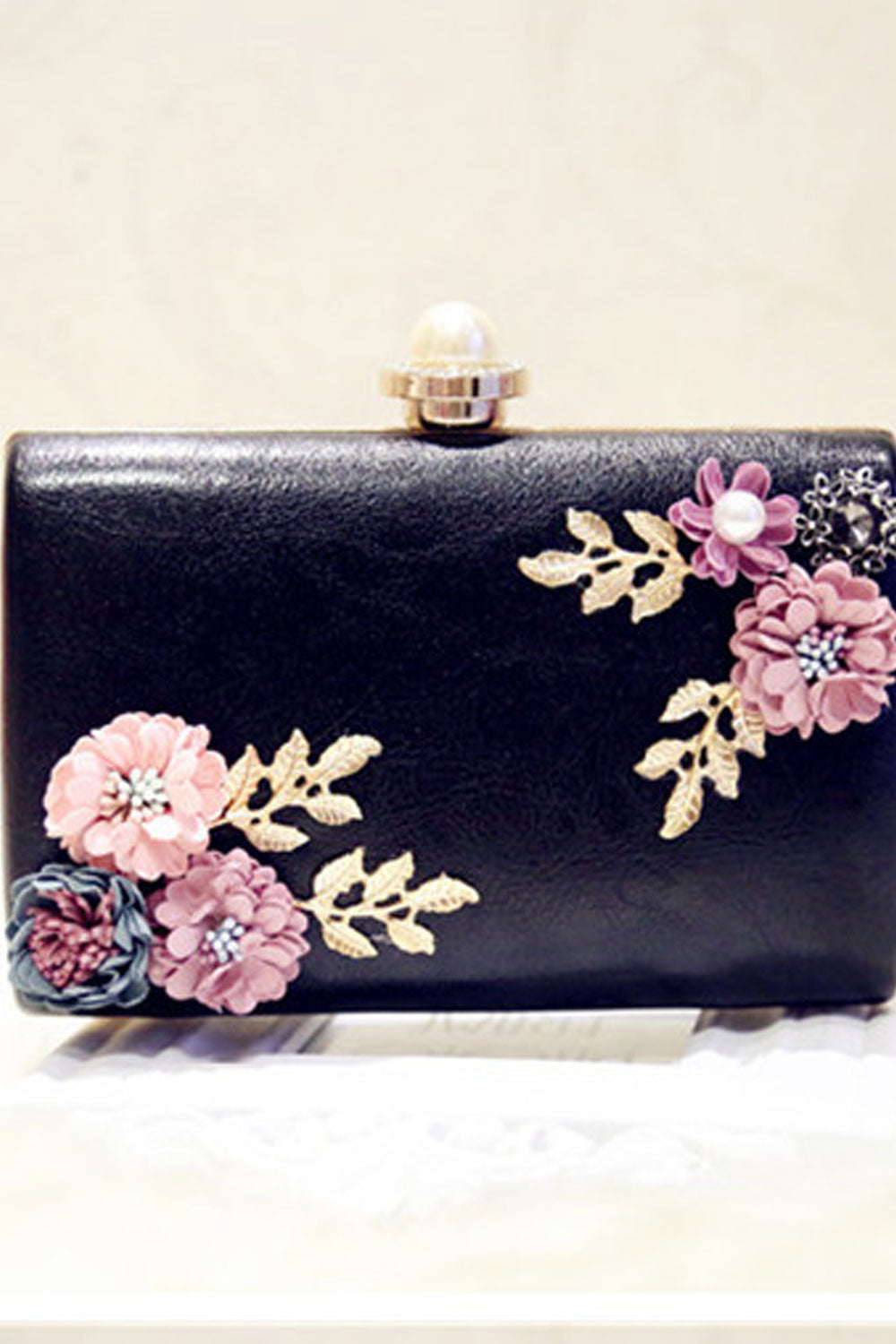 Women Pearl Flower Fashionable Shoulder Clutch Bag