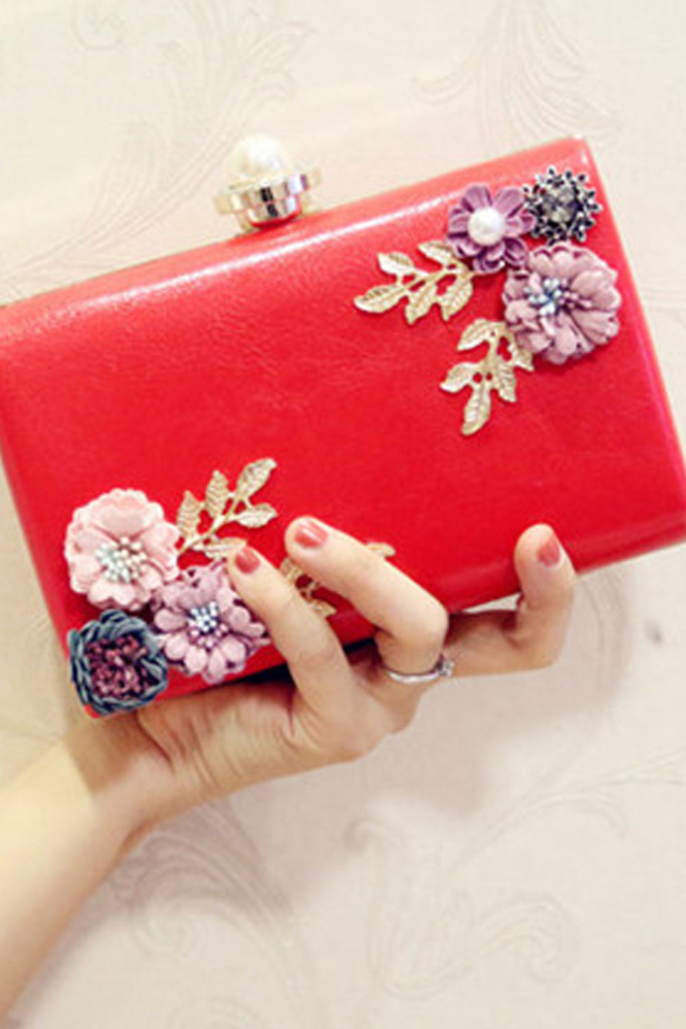 Women Pearl Flower Fashionable Shoulder Clutch Bag