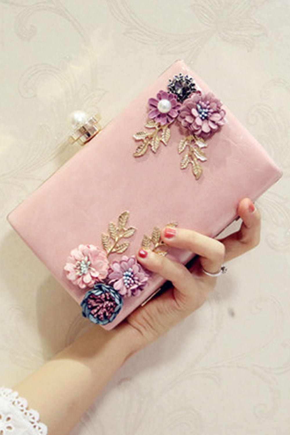 Women Pearl Flower Fashionable Shoulder Clutch Bag