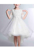 Kids Girls Flower Decorated Flared Skirt Party Dress