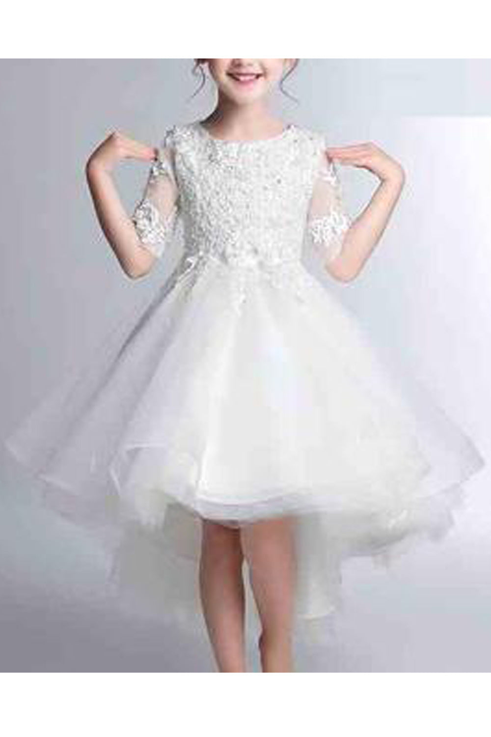 Kids Girls Flower Decorated Flared Skirt Party Dress