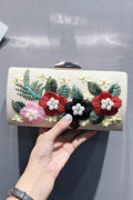 Women Flower Embroidered shiny Bride Clutch Bag