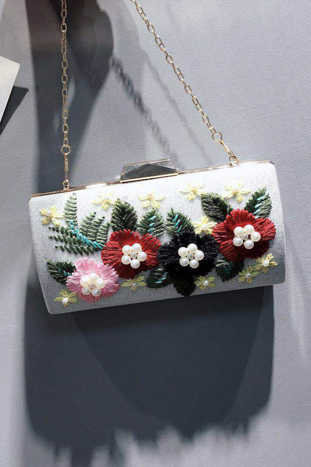Women Flower Embroidered shiny Bride Clutch Bag
