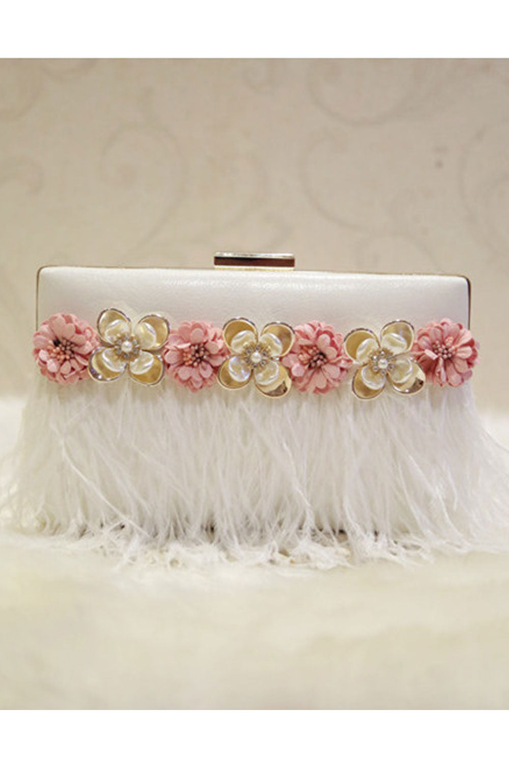 Women Flower Tassel Pearl Decorated Long Chain Clutch Bag